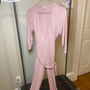 Mauve Deep V jumpsuit with Tie